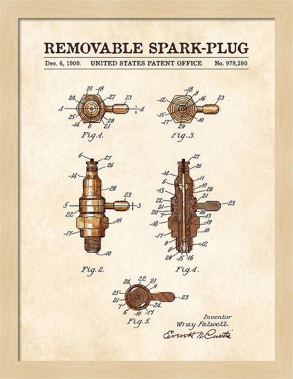 Removable Spark Plug Watercolor Patent Us978280a