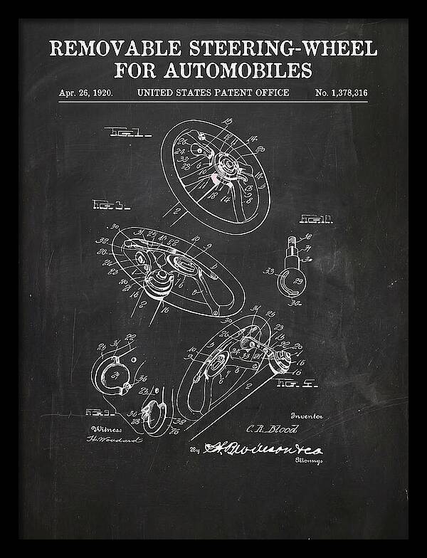 Removable Steering Wheel For Automobiles Chalkboard Patent Us1378316a
