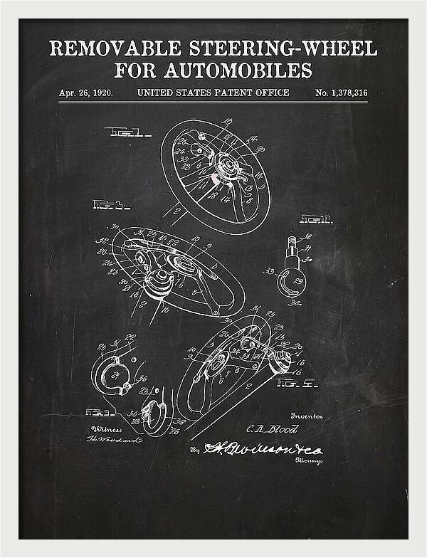 Removable Steering Wheel For Automobiles Chalkboard Patent Us1378316a