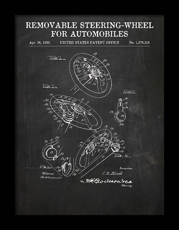 Removable Steering Wheel For Automobiles Chalkboard Patent Us1378316a