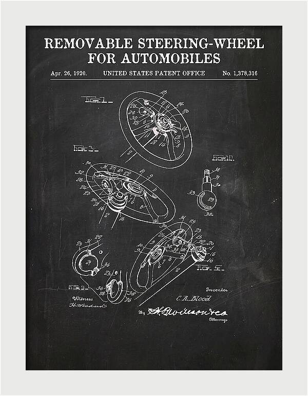 Removable Steering Wheel For Automobiles Chalkboard Patent Us1378316a