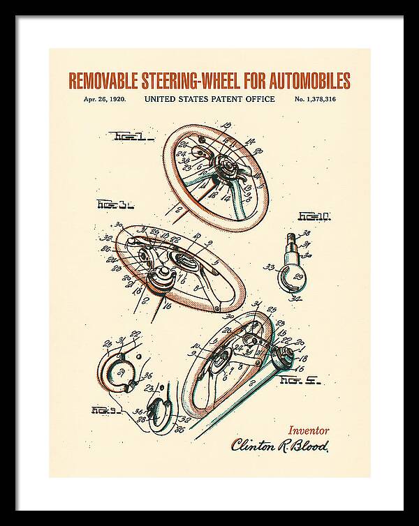 Removable Steering Wheel For Automobiles Retro Patent Us1378316a