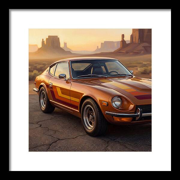 Retro Car In Desert Landscape