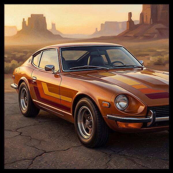 Retro Car In Desert Landscape