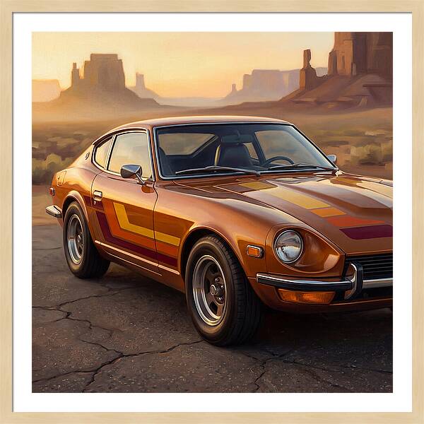 Retro Car In Desert Landscape
