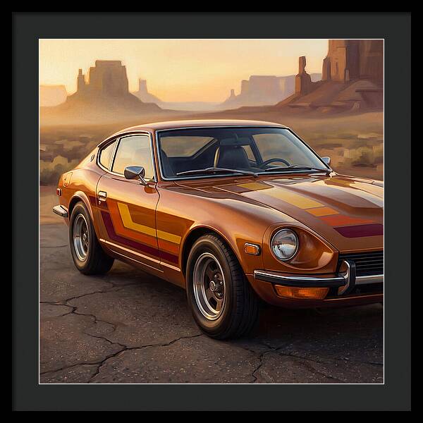 Retro Car In Desert Landscape