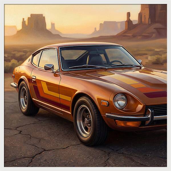 Retro Car In Desert Landscape