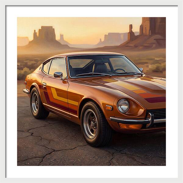 Retro Car In Desert Landscape