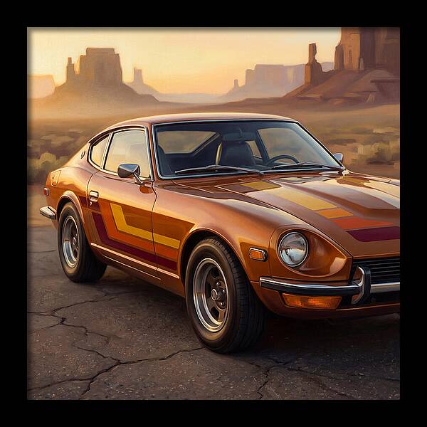 Retro Car In Desert Landscape
