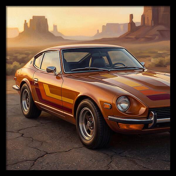 Retro Car In Desert Landscape