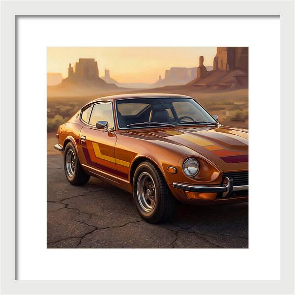 Retro Car In Desert Landscape