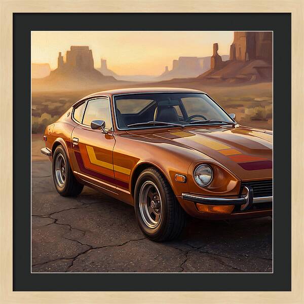 Retro Car In Desert Landscape