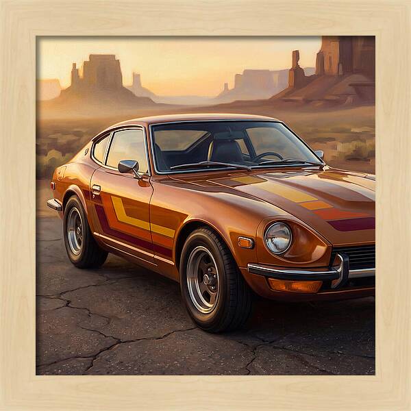 Retro Car In Desert Landscape