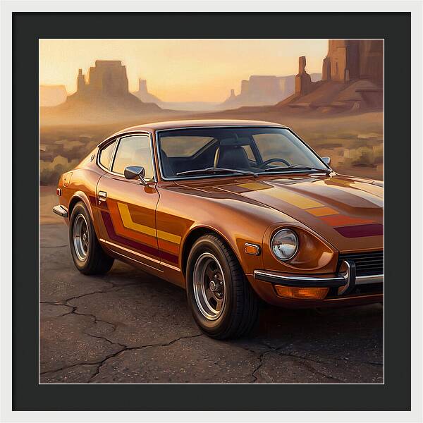 Retro Car In Desert Landscape