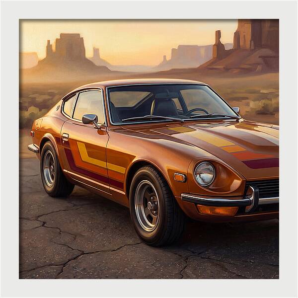 Retro Car In Desert Landscape