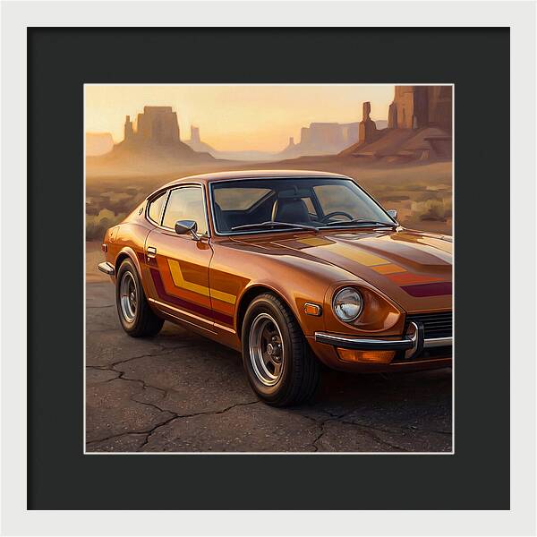 Retro Car In Desert Landscape