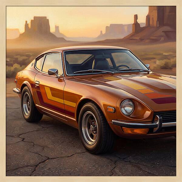 Retro Car In Desert Landscape