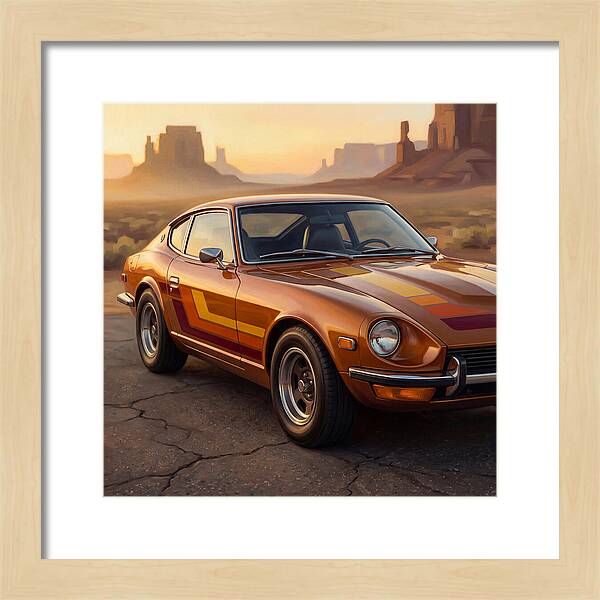 Retro Car In Desert Landscape