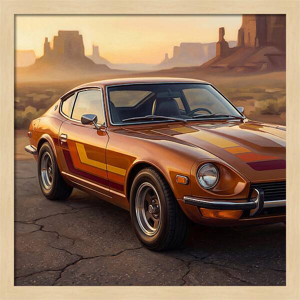 Retro Car In Desert Landscape