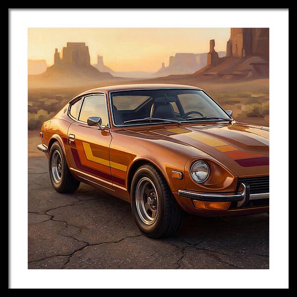 Retro Car In Desert Landscape