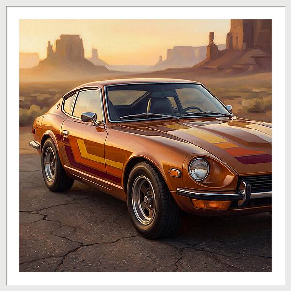 Retro Car In Desert Landscape