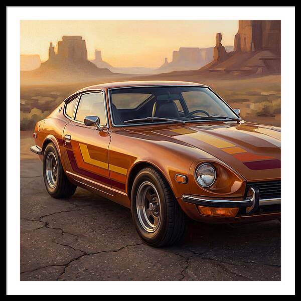 Retro Car In Desert Landscape