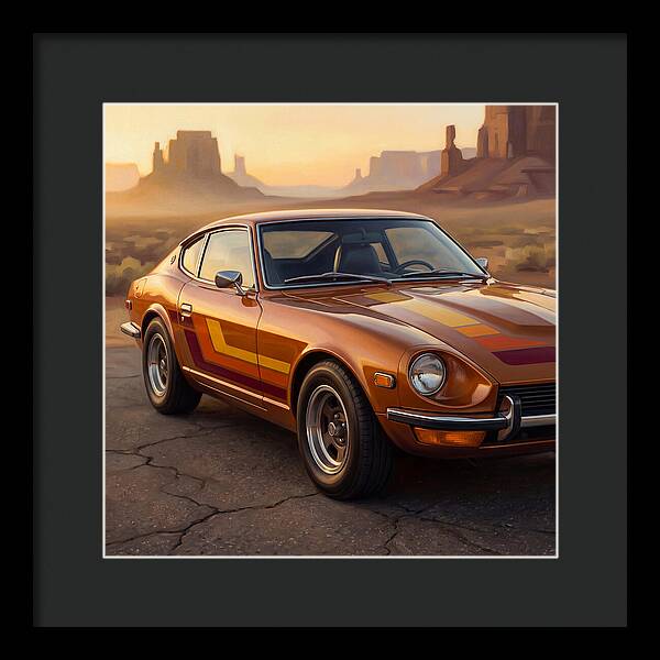 Retro Car In Desert Landscape