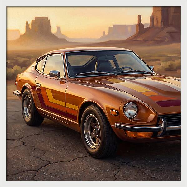 Retro Car In Desert Landscape