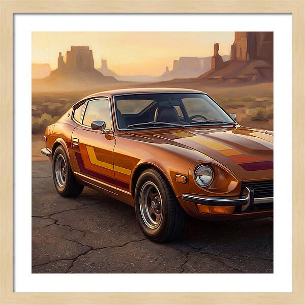 Retro Car In Desert Landscape