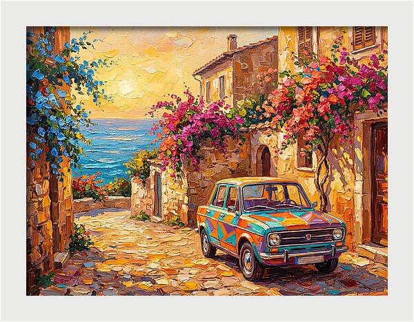 Retro Car In Mediterranean Paradise