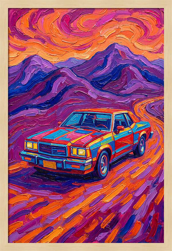 Retro Car Journey Through Vibrant Landscapes