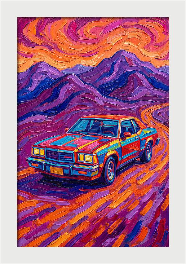 Retro Car Journey Through Vibrant Landscapes