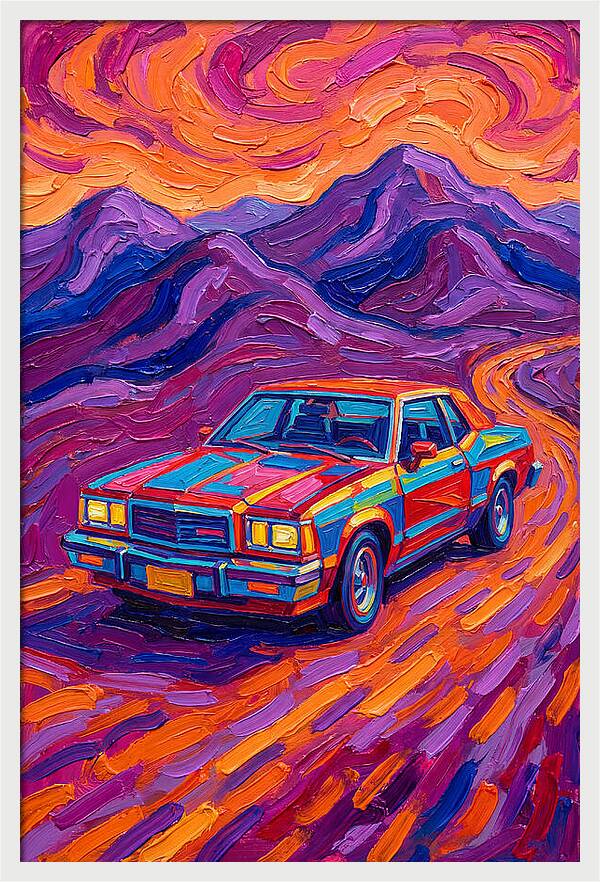 Retro Car Journey Through Vibrant Landscapes