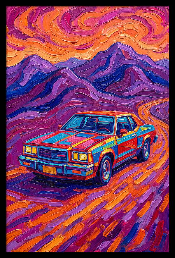 Retro Car Journey Through Vibrant Landscapes