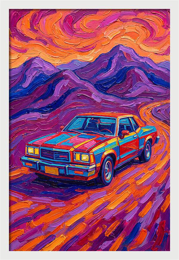 Retro Car Journey Through Vibrant Landscapes
