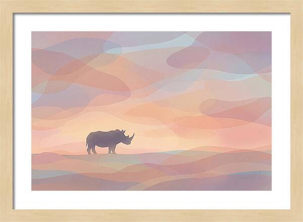 Rhino Silhouette Against Orange Sky
