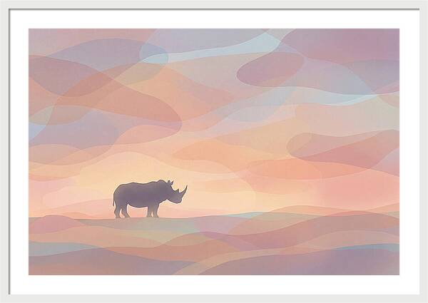 Rhino Silhouette Against Orange Sky