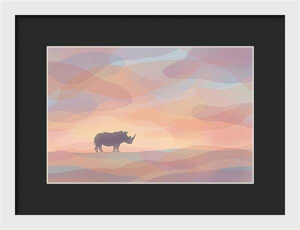 Rhino Silhouette Against Orange Sky