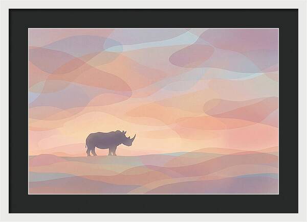 Rhino Silhouette Against Orange Sky