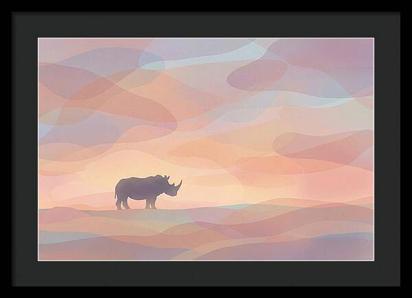 Rhino Silhouette Against Orange Sky