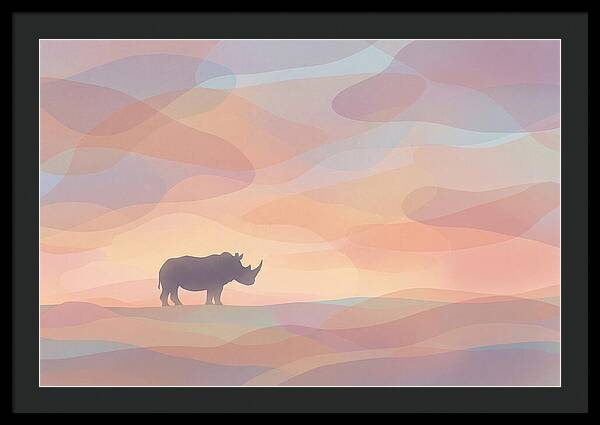 Rhino Silhouette Against Orange Sky