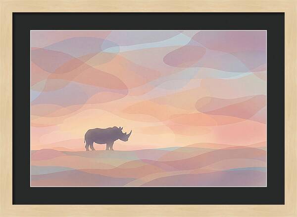 Rhino Silhouette Against Orange Sky