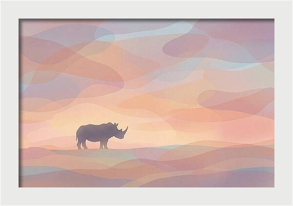 Rhino Silhouette Against Orange Sky