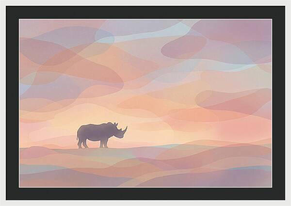 Rhino Silhouette Against Orange Sky
