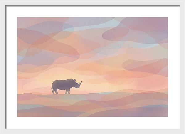 Rhino Silhouette Against Orange Sky