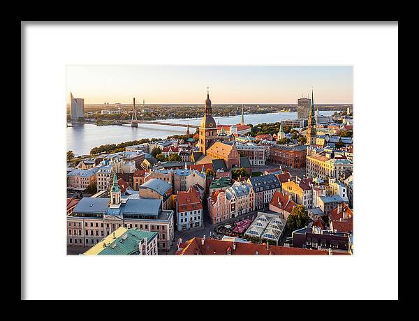 Riga Old Town Skyline At Sunset