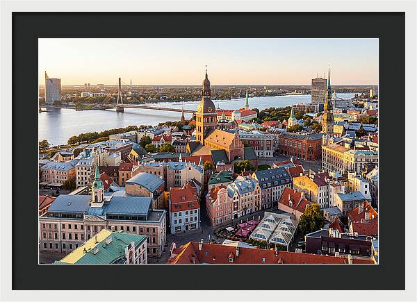 Riga Old Town Skyline At Sunset