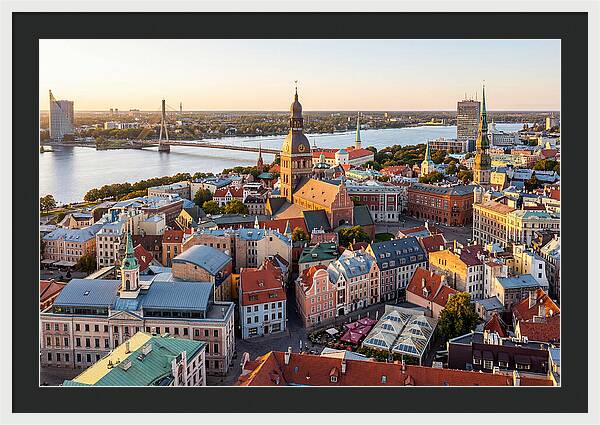 Riga Old Town Skyline At Sunset