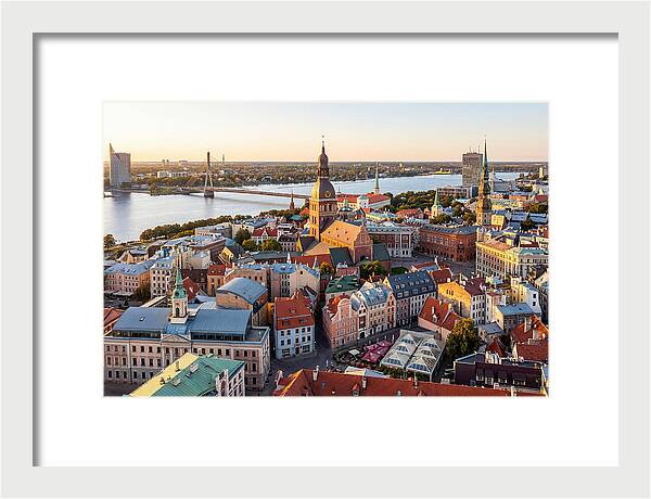 Riga Old Town Skyline At Sunset