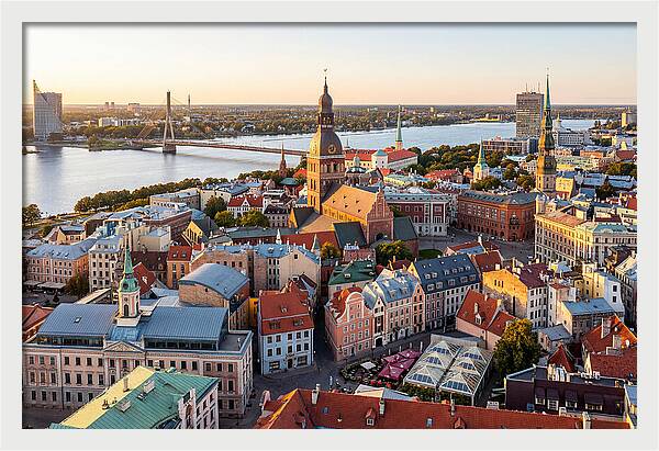 Riga Old Town Skyline At Sunset